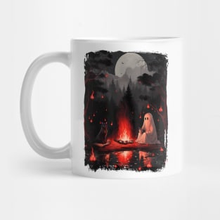 Black Cat And Ghost Sitting On Bench Halloween Dark Gothic Mug